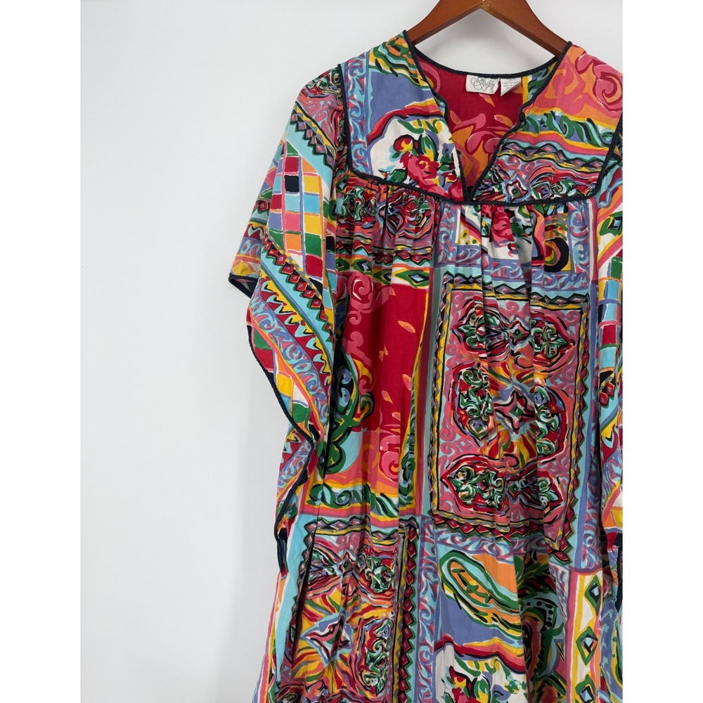 Go Softly Womens Patio Dress Cotton One Size Colorful Summer Floral Relax - Picture 7 of 10